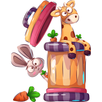Cartoon character adorable rabbit and giraffe png