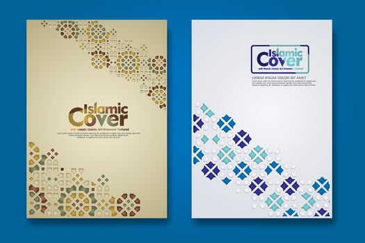 Islamic cover background template with ornamental colorful detail of floral mosaic islamic art ornament vector