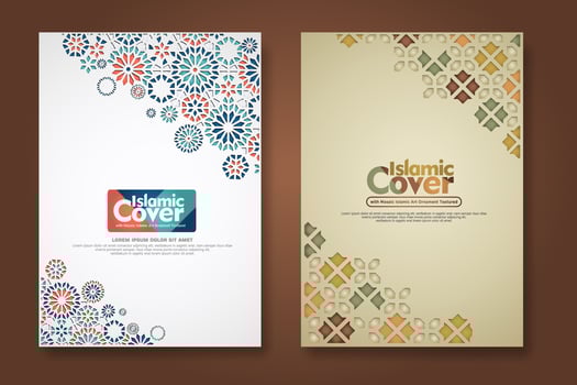 Islamic cover background template with ornamental colorful detail of floral mosaic islamic art ornament vector