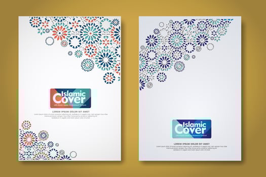 Islamic cover background template with ornamental colorful detail of floral mosaic islamic art ornament vector