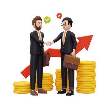 3d business partner shaking hands with a pile of gold coins png