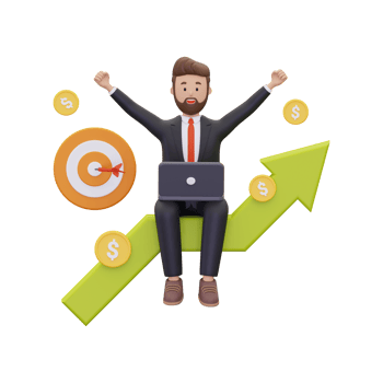 3d Businessman celebrating growth target illustration png