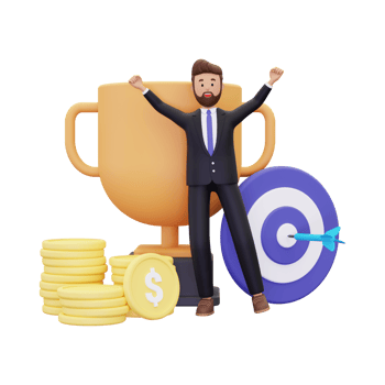 3d Business goal with trophy png