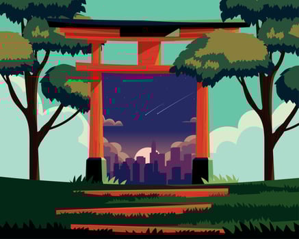 gate torii and city vector
