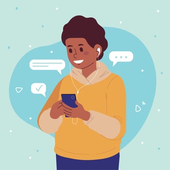 man holding cellphone vector
