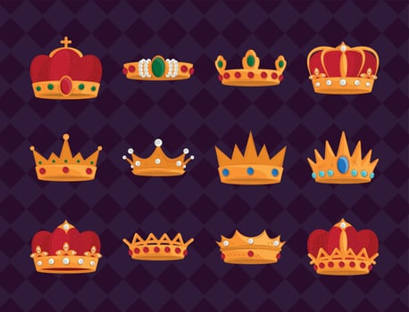set of crowns monarchy vector