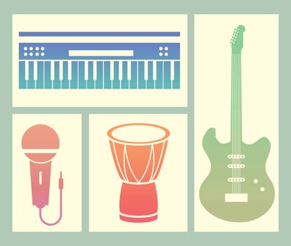 icons collection music instruments vector