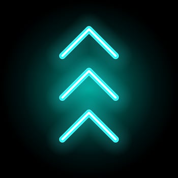 Neon glowing arrow pointer on dark background. vector