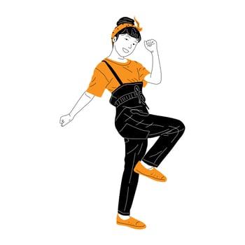 hand draw happy woman jumping vector