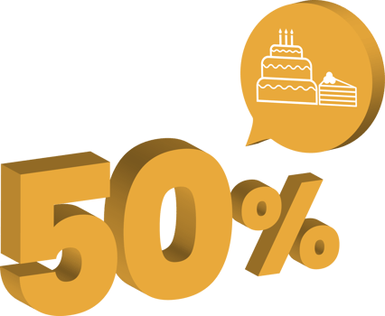 50 percent discount for bakery pastry or cake product 3d style png