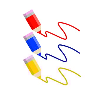 Set of colored pencils. Icon for creativity and drawing. Children Hobbies and entertainment. Red, blue and yellow stationery. Flat cartoon vector