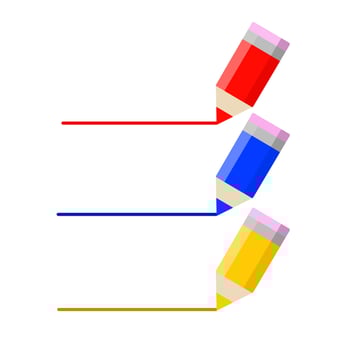 Set of colored pencils. Icon for creativity and drawing. Children Hobbies and entertainment. Red, blue and yellow stationery. Flat cartoon vector