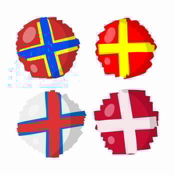 Flags Of Denmark, Faroe, Aland, Scania. Scandinavian flag with a cross. Travel to Northern Europe. vector