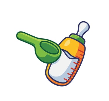cute baby bottle milk with a spoon for a dose vector