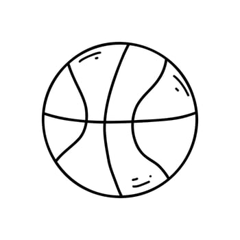 Hand drawn doodle basketball ball icon for print, coloring page, kids design, logo. Vector sketch illustration of black outline sport equipment, school supplies.