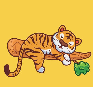 cute tiger sleep on tree. isolated cartoon animal nature illustration. Flat Style suitable for Sticker Icon Design Premium Logo vector. Mascot Character vector