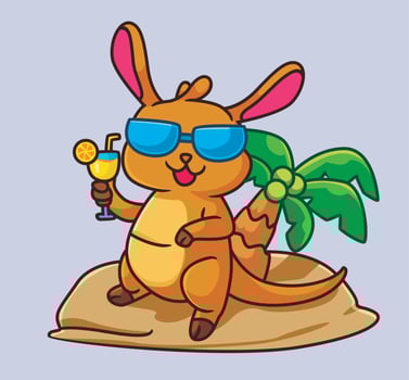 cute cartoon kangaroo summer. isolated cartoon animal illustration vector