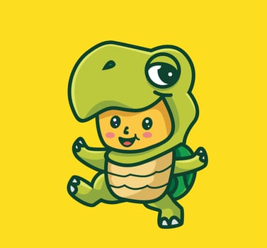 cute baby turtle costume walking his first steps. cartoon animal nature concept Isolated illustration. Flat Style suitable for Sticker Icon Design Premium Logo vector. Mascot Character vector