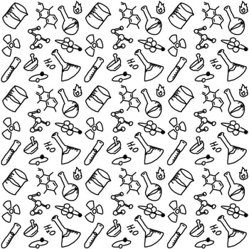 Chemistry Doodle Hand Drawn Icons Pattern Seamless Background Science Education Illustration vector