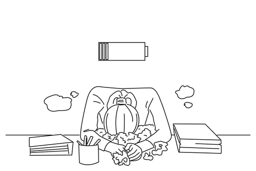 Drawing of exhausted and tired business woman with ringbinders. line art style vector