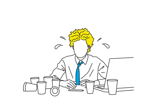 Cartoon of crying man. Negative emotion facial expression feeling. Single continuous line art style. vector