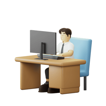 3D Character Employee Working on Desktop png