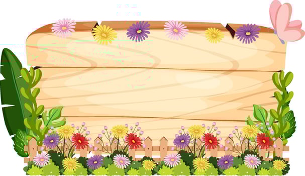 Nature frame wooden board with leaves and flowers vector