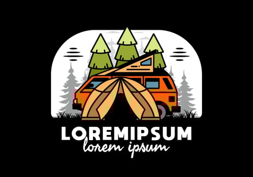 Camping with tent and car illustration design vector