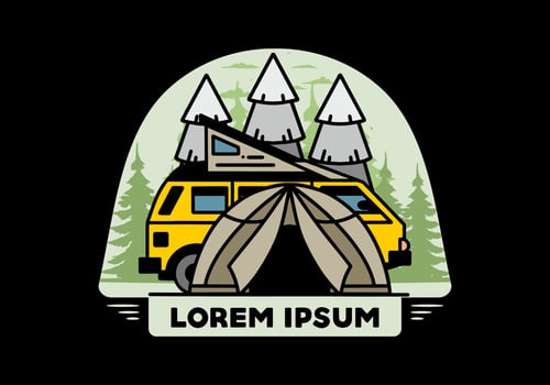Camping with tent and car illustration design vector