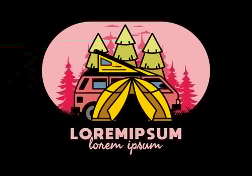 Camping with tent and car illustration design vector