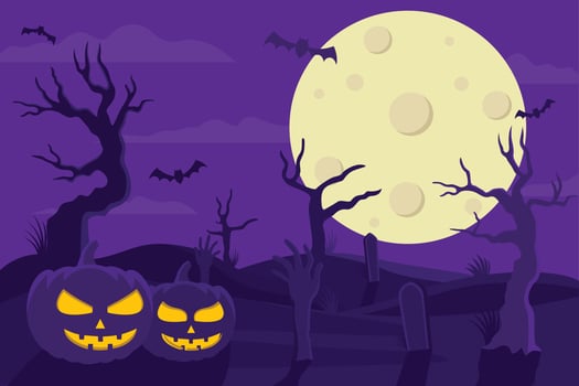 A creepy atmosphere at the cemetery on Halloween night vector