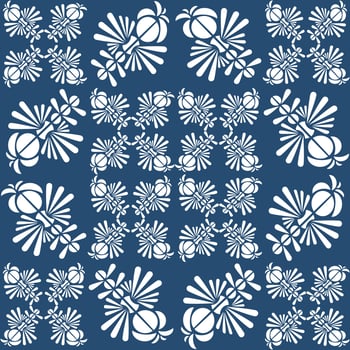 Symmetry pattern, white shape on blue background, shape look like insect or flower. vector