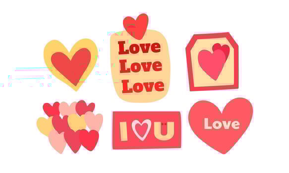 love heart stickers with messages cute speech bubbles collection vector design