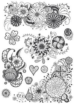 Abstract flower doodle design collection vector
