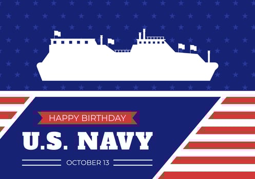 U.S. Navy Birthday on October 13th Hand Drawn Cartoon Flat  Illustration Suitable for Poster, Banners and Greeting Card in Background Style vector