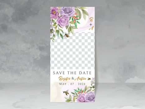 elegant wedding invitation with floral and bees watercolor vector