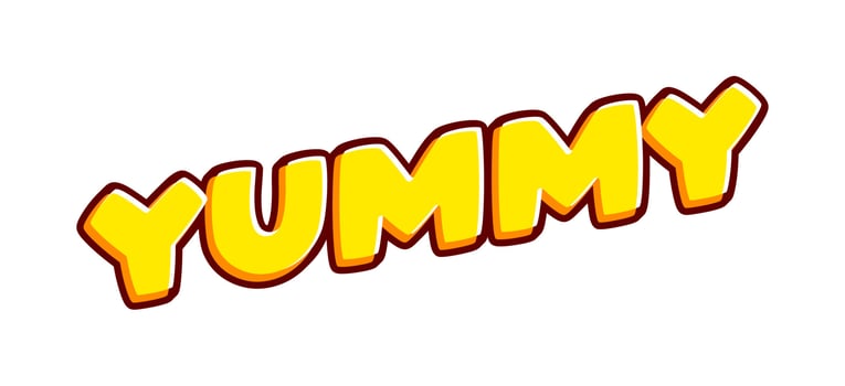 Yummy. Phrase lettering isolated on white colourful text effect design vector. Text or inscriptions in English. The modern and creative design has red, orange, yellow colors. vector