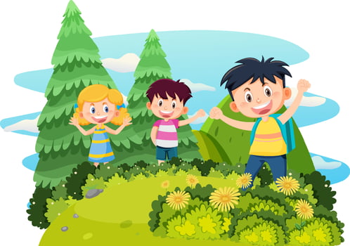 Happy children enjoying outdoor at the yard vector
