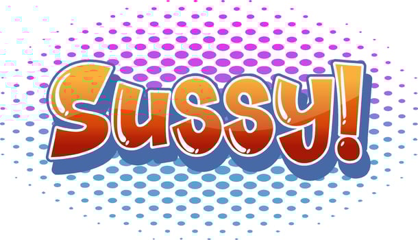 Sussy text word banner comic style vector