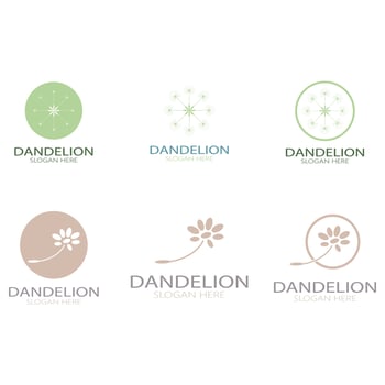 Dandelion flower logo with stem and leaves. Using modern vector concept design symbol icon illustration