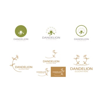 Dandelion flower logo with stem and leaves. Using modern vector concept design symbol icon illustration