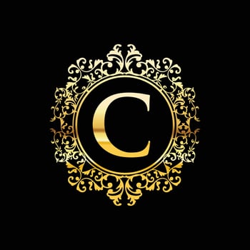 Golden luxury letter C ornament logo design vector