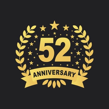 52 Anniversary celebration design, luxurious golden color 52 years Anniversary design. vector