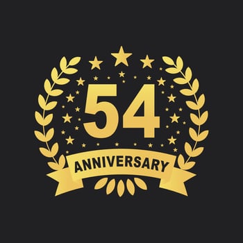 54 Anniversary celebration design, luxurious golden color 54 years Anniversary design. vector