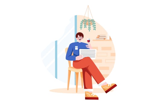 Mature male sits on armchair wineglass in hand vector