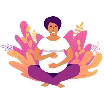 Pregnant woman makes yoga.Concept for yoga character meditation. Lotus pose girl.Isolated on white background. Vector flat illustration.