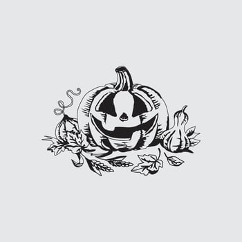 Halloween black pumpkin with cute Leaf on white background. vector