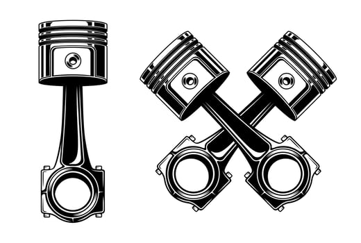 Isolated monochrome engine piston car motorcycle vector