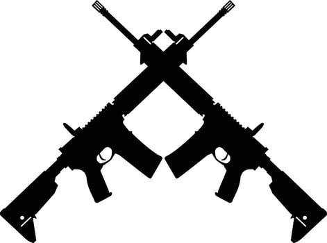 crossed assault rifles on white background. crossed silhouette AK47 assault riffle symbol. two crossed an assault rifle sign. flat style. vector