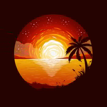 Beach island landscape vector illustration logo design